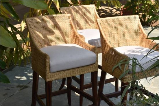 Picture of Klismos Bar Stool (Teak wood & rattan)